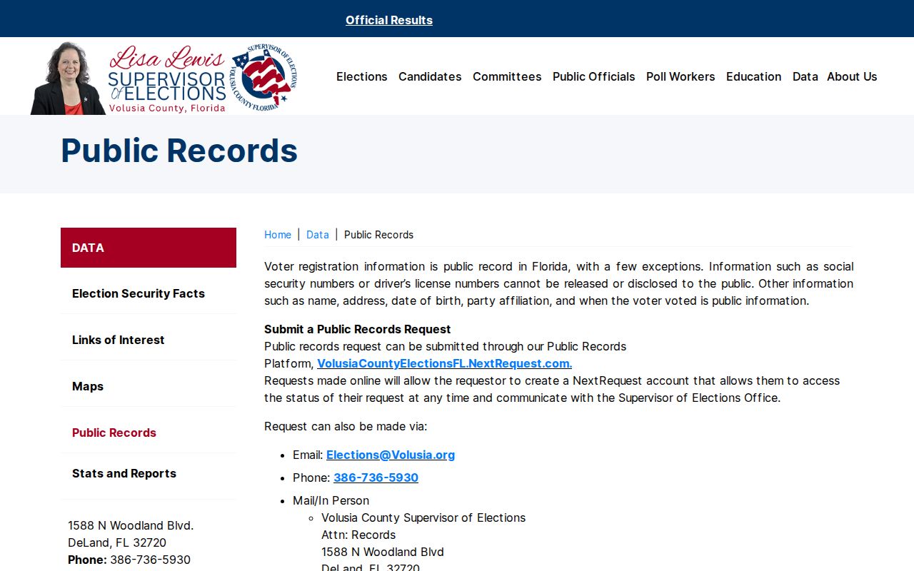 Volusia Elections public voter records information for Deltona