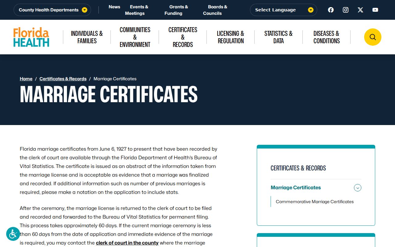 Deltona previous residents Florida marriage certificates