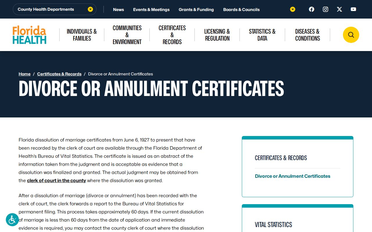 Deltona previous residents Florida dissolution certificates