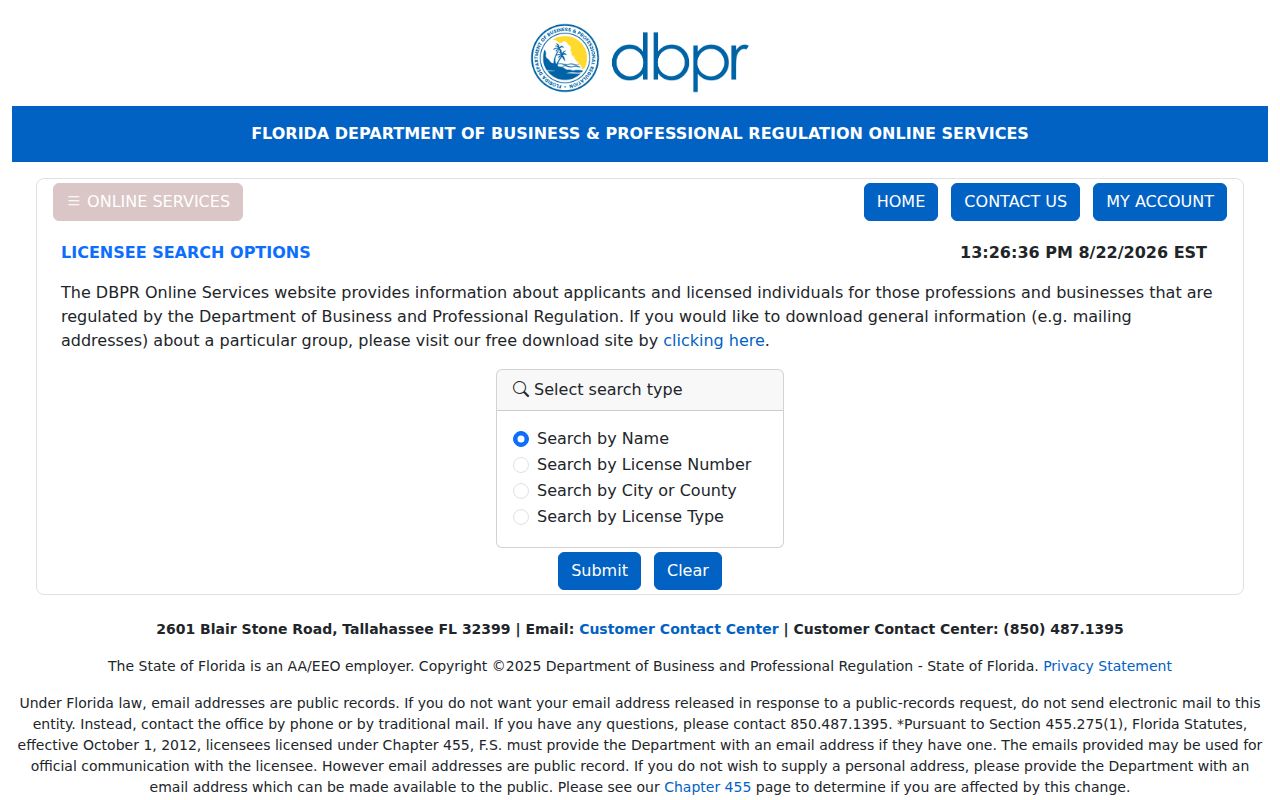 Florida DBPR license verification for checking a Deltona affiliation