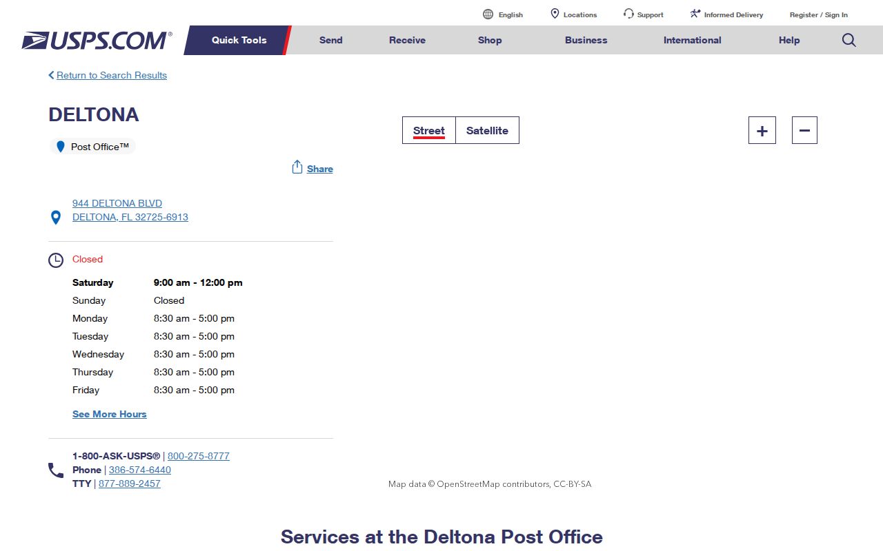 USPS Deltona post office listing for the ZIP code directory